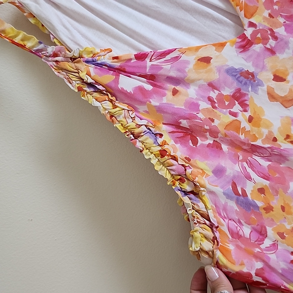 Hale Bob Floral Ruffle Detail Multicolor Ruffled Mini Dress Womens Large - Picture 5 of 6